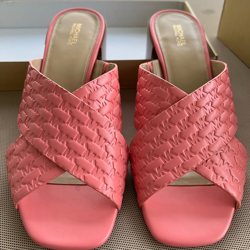 Michael Kors Colleen Mule Sandal MK Faux Leather Tea Rose Pink size 9 - Picture 2 of 6